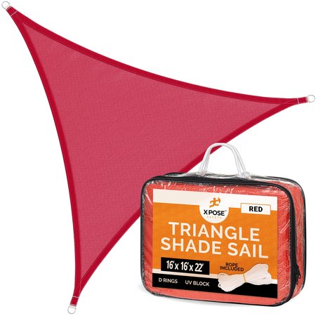 XPOSE SAFETY Sun Shade Sail 16' x 16' x 22' - Red Triangle SHSRED-161622-X